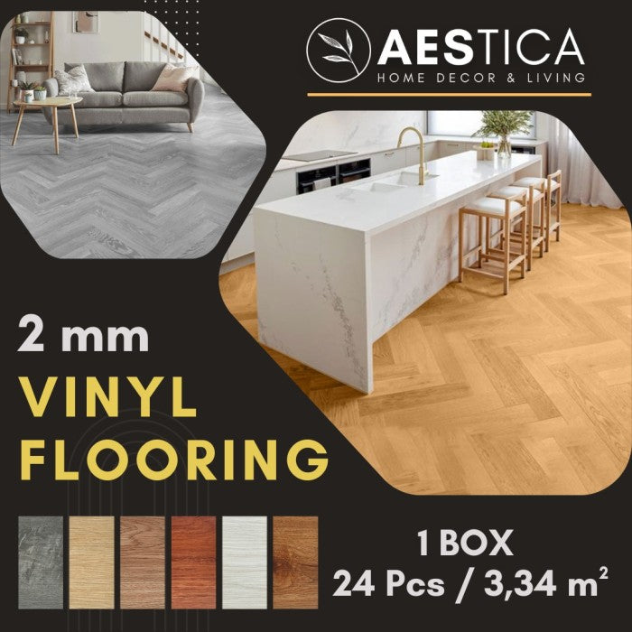 Lantai Vinyl Flooring Kayu 2MM Plank dan Sticker PER BOX 24PCS | AESTICA