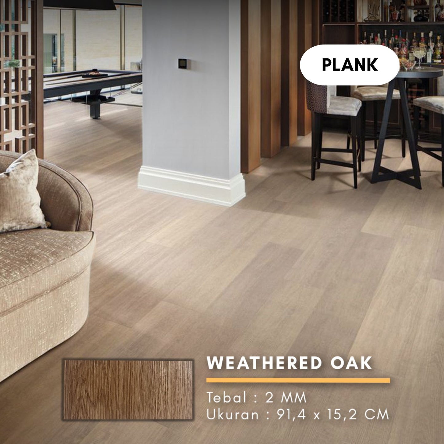 Lantai Vinyl Flooring Kayu 2MM Plank dan Sticker PER BOX 24PCS | AESTICA