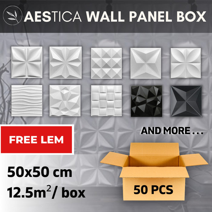 3D PVC Wall Panel Per BOX 50CMx50CM Dinding Wallpaper Dekor Rumah | AESTICA