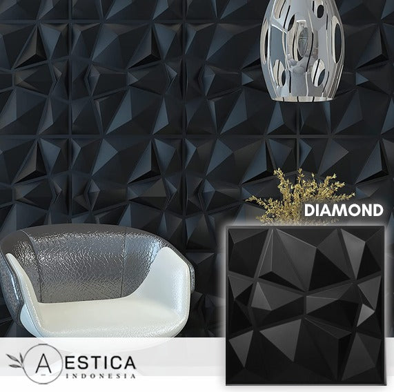 3D PVC Wall Panel Hitam/Black Dinding 50x50CM Dekor Rumah | AESTICA