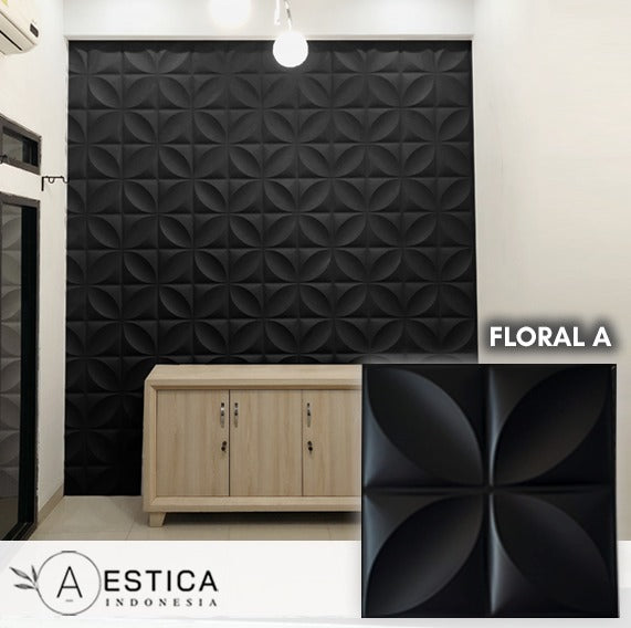 3D PVC Wall Panel Hitam/Black Dinding 50x50CM Dekor Rumah | AESTICA