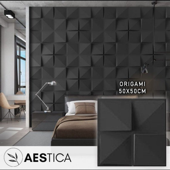 3D PVC Wall Panel Hitam/Black Dinding 50x50CM Dekor Rumah | AESTICA