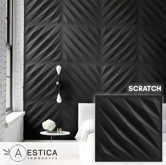 3D PVC Wall Panel Hitam/Black Dinding 50x50CM Dekor Rumah | AESTICA