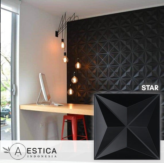 3D PVC Wall Panel Hitam/Black Dinding 50x50CM Dekor Rumah | AESTICA