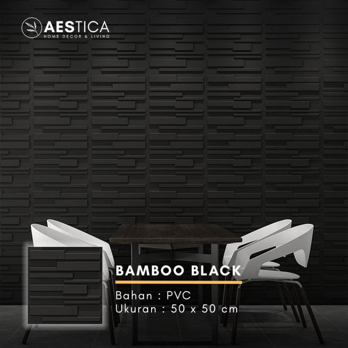 3D PVC Wall Panel Hitam/Black Dinding 50x50CM Dekor Rumah | AESTICA